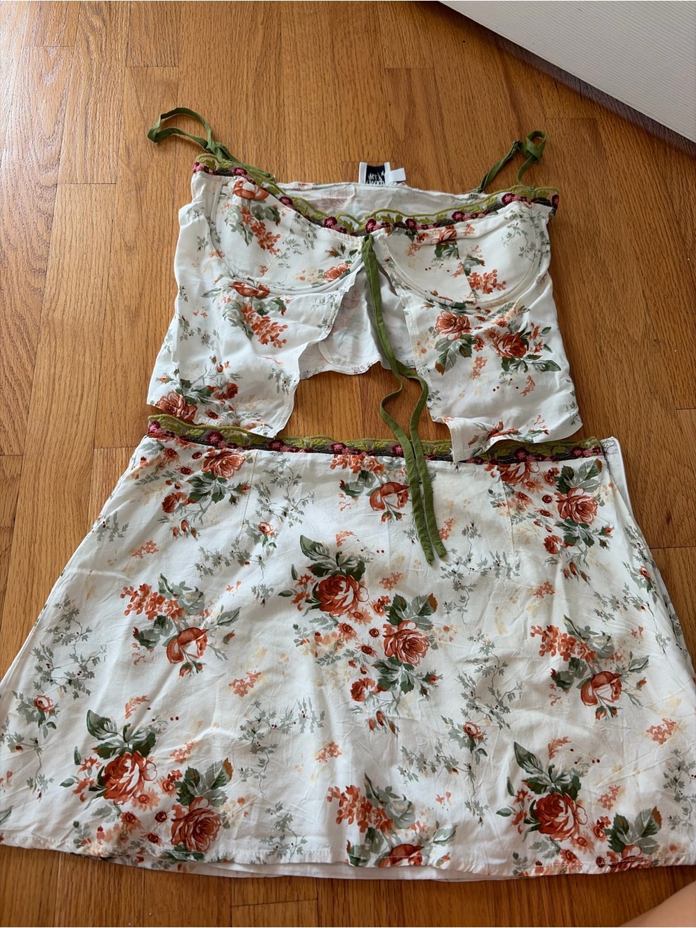 Princess Polly Cream Floral Mini Skirt with Rust Rose Print